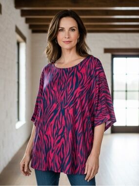 Dear Scarlett Vibrant Hot Pink & Navy Blue Top with Wide Flutter Sleeves